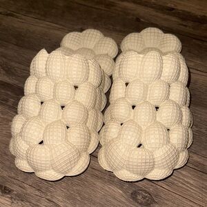 Cream Textured Slide Sandals